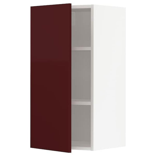 METOD - Wall cabinet with shelves, white Kallarp/high-gloss dark red-brown , 40x80 cm