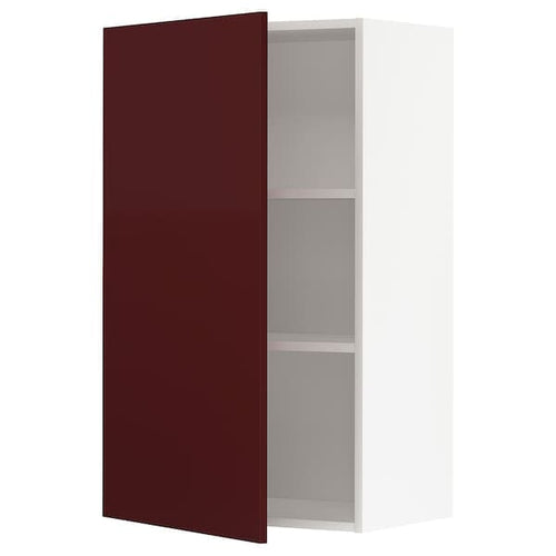 METOD - Wall cabinet with shelves, white Kallarp/high-gloss dark red-brown , 60x100 cm