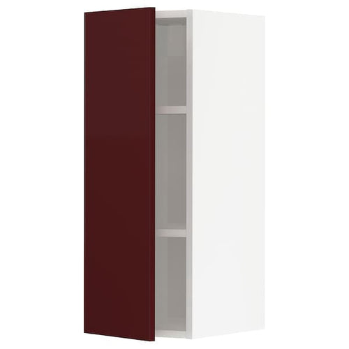METOD - Wall cabinet with shelves, white Kallarp/high-gloss dark red-brown, 30x80 cm