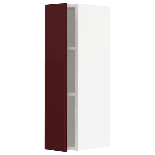 METOD - Wall cabinet with shelves, white Kallarp/high-gloss dark red-brown , 20x80 cm
