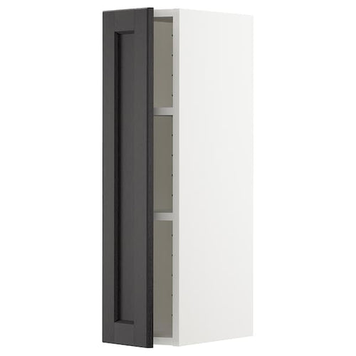 METOD - Wall cabinet with shelves, white/Lerhyttan black stained, 20x80 cm