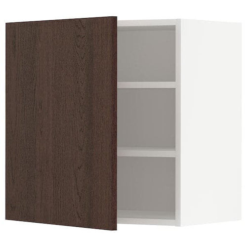 METOD - Wall cabinet with shelves, white/Sinarp brown , 60x60 cm