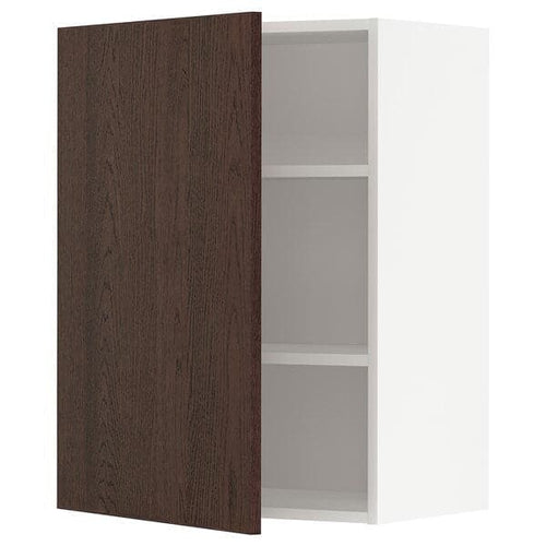 METOD - Wall cabinet with shelves, white/Sinarp brown , 60x80 cm