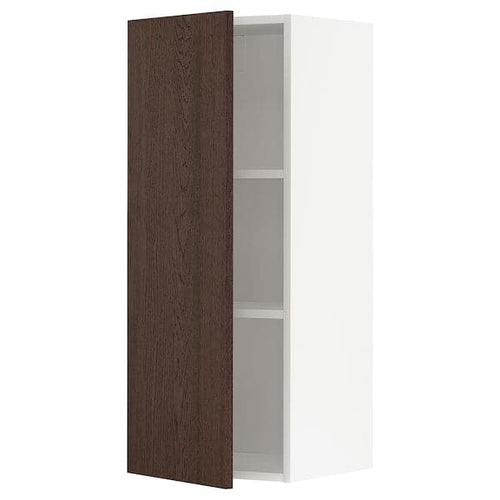 METOD - Wall cabinet with shelves, white/Sinarp brown, 40x100 cm