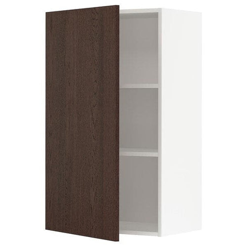 METOD - Wall cabinet with shelves, white/Sinarp brown , 60x100 cm