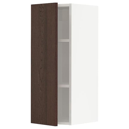 METOD - Wall cabinet with shelves, white/Sinarp brown , 30x80 cm - best price from Maltashopper.com 69459246