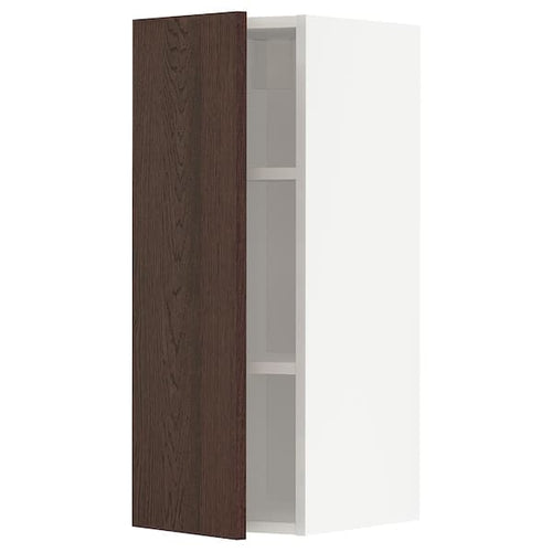 METOD - Wall cabinet with shelves, white/Sinarp brown , 30x80 cm