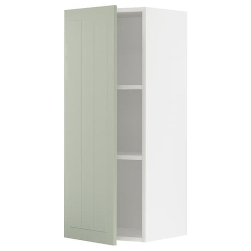 METOD wall cabinet with shelves, white/Stensund light green, 40x100 cm