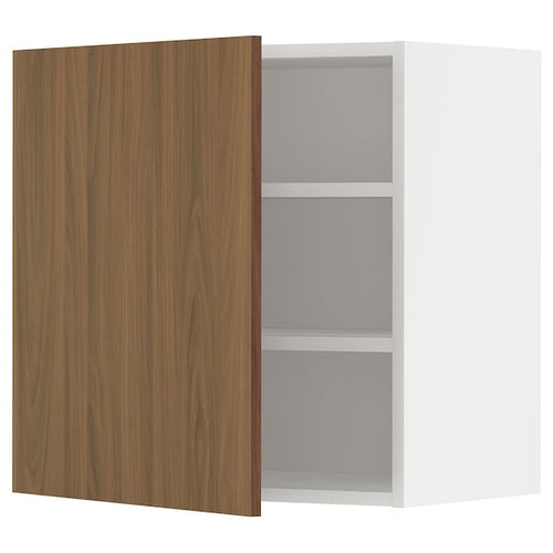 METOD - Wall cabinet with shelves, white/Tistorp brown walnut effect, 60x60 cm