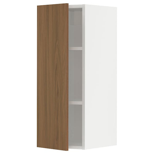 METOD - Wall cabinet with shelves, white/Tistorp brown walnut effect, 30x80 cm