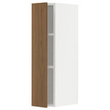 METOD wall cabinet with shelves, white/Tistorp brown walnut effect, 20x80 cm
