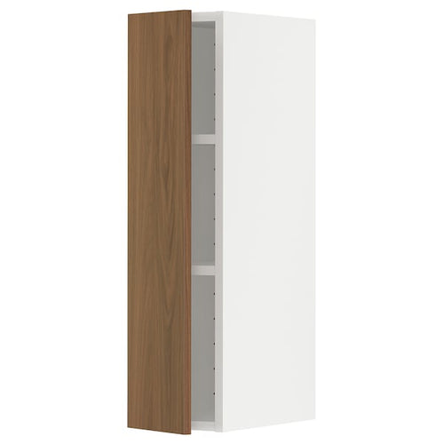 METOD - Wall cabinet with shelves, white/Tistorp brown walnut effect, 20x80 cm