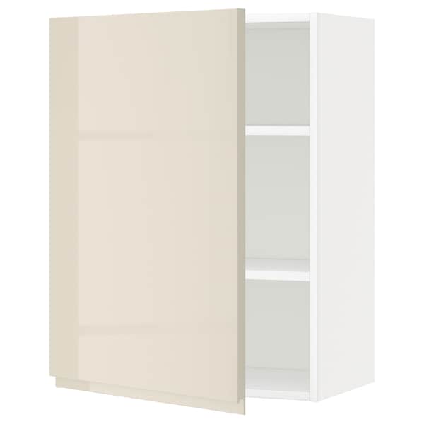 METOD - Wall cabinet with shelves, white/Voxtorp high-gloss light beige, 60x80 cm - best price from Maltashopper.com 59459100