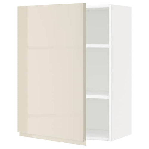 METOD - Wall cabinet with shelves, white/Voxtorp high-gloss light beige, 60x80 cm