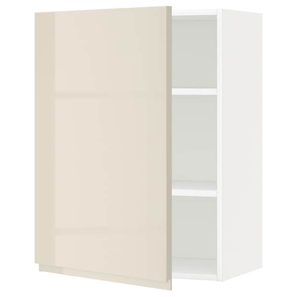 METOD - Wall cabinet with shelves, white/Voxtorp high-gloss light beige, 60x80 cm