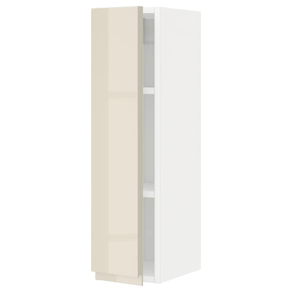 Ikea METOD - Wall cabinet with shelves, white/Voxtorp high-gloss light beige , 20x80 cm