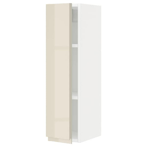 METOD - Wall cabinet with shelves, white/Voxtorp high-gloss light beige , 20x80 cm