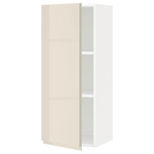 METOD - Wall cabinet with shelves, white/Voxtorp high-gloss light beige, 40x100 cm - best price from Maltashopper.com 99455015