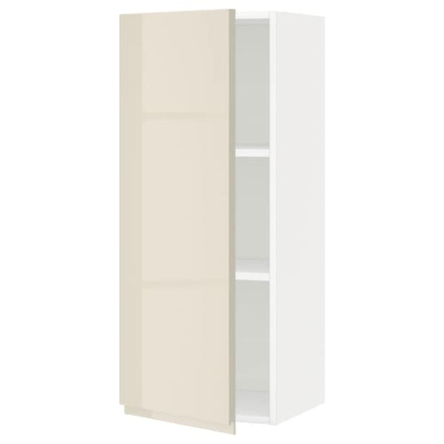 METOD - Wall cabinet with shelves, white/Voxtorp high-gloss light beige, 40x100 cm