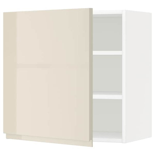 METOD wall cabinet with shelves, white/Voxtorp high-gloss light beige, 60x60 cm
