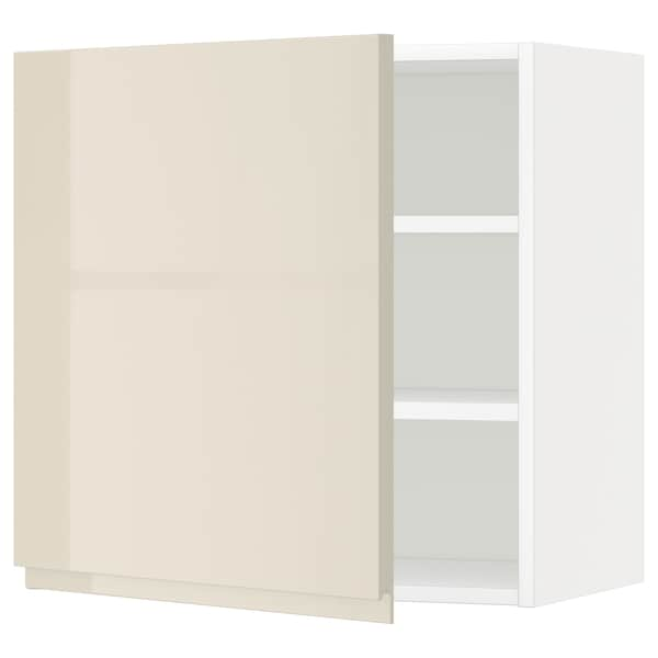 METOD - Wall cabinet with shelves, white/Voxtorp high-gloss light beige, 60x60 cm