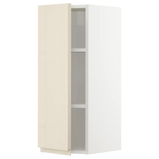 METOD - Wall cabinet with shelves, white/Voxtorp high-gloss light beige, 30x80 cm - best price from Maltashopper.com 49466573