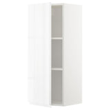 METOD wall cabinet with shelves, white/Voxtorp high-gloss/white, 40x100 cm