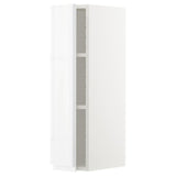 METOD wall cabinet with shelves, white/Voxtorp high-gloss/white, 20x80 cm