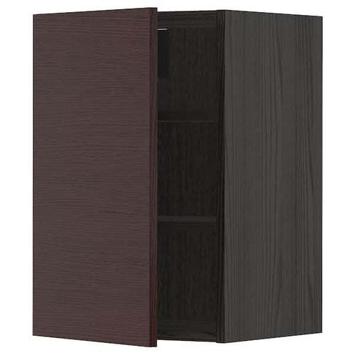 METOD - Wall cabinet with shelves, black Askersund/dark brown ash effect, 40x60 cm