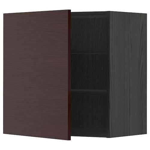 METOD - Wall cabinet with shelves, black Askersund/dark brown ash effect, 60x60 cm