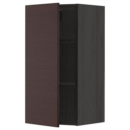 METOD - Wall cabinet with shelves, black Askersund/dark brown ash effect, 40x80 cm