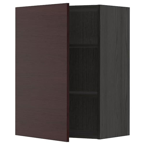 METOD - Wall cabinet with shelves, black Askersund/dark brown ash effect, 60x80 cm