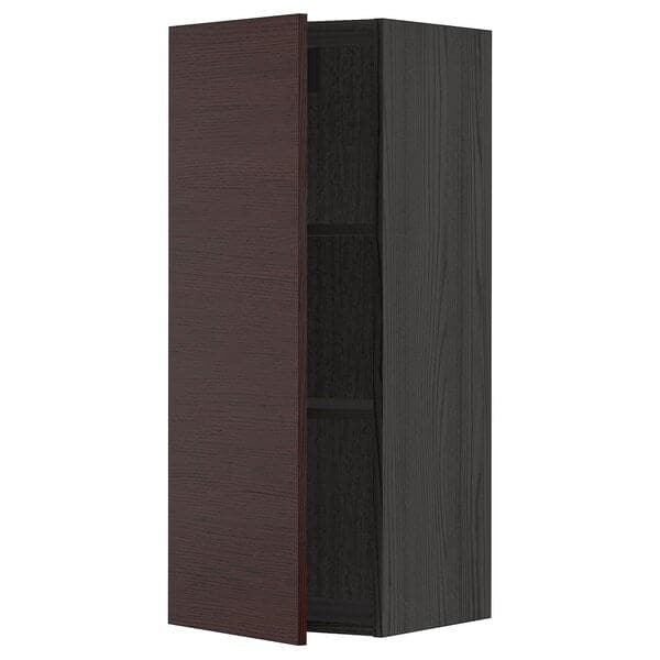 METOD - Wall cabinet with shelves, black Askersund/dark brown ash effect, 40x100 cm - best price from Maltashopper.com 69468156