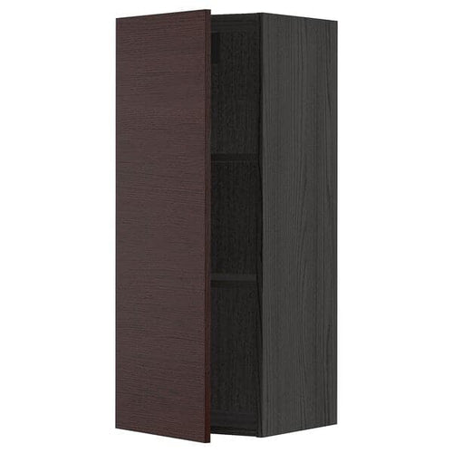 METOD - Wall cabinet with shelves, black Askersund/dark brown ash effect, 40x100 cm