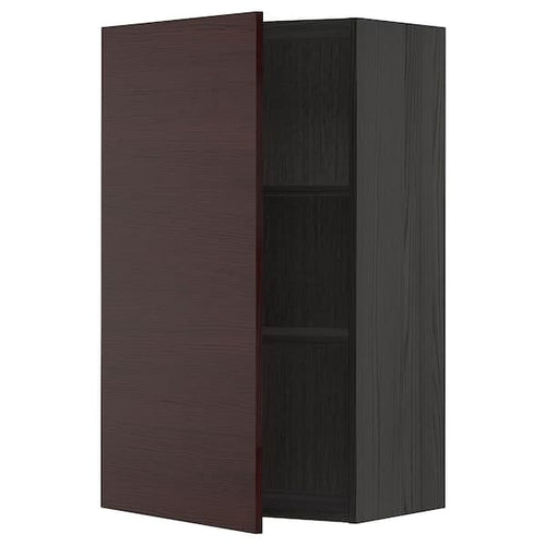 METOD - Wall cabinet with shelves, black Askersund/dark brown ash effect, 60x100 cm
