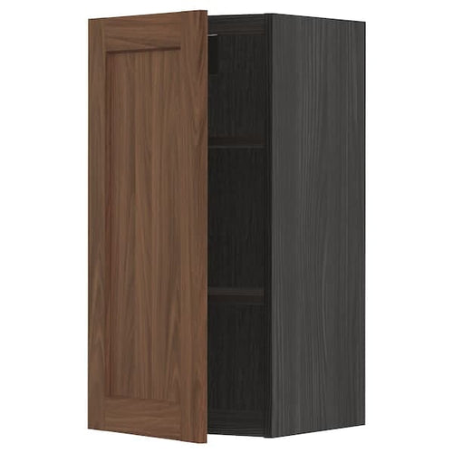 METOD - Wall cabinet with shelves, black Enköping/brown walnut effect, 40x80 cm