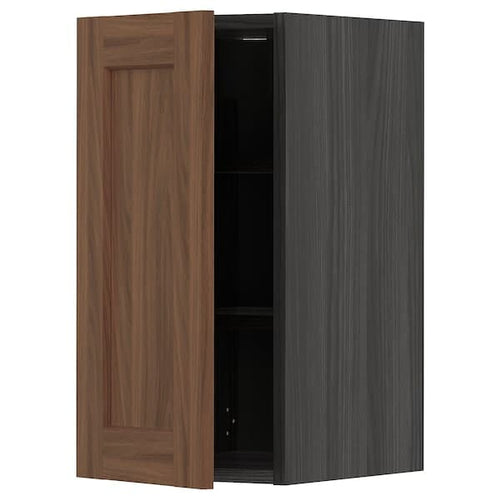 METOD - Wall cabinet with shelves, black Enköping/brown walnut effect, 30x60 cm