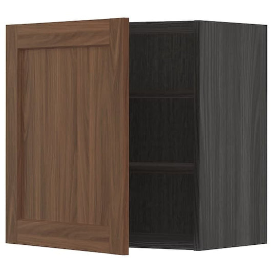 Ikea METOD - Wall cabinet with shelves, black Enköping/brown walnut effect, 60x60 cm
