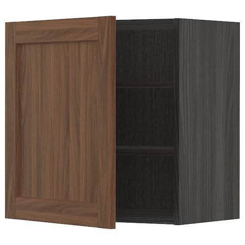 METOD - Wall cabinet with shelves, black Enköping/brown walnut effect, 60x60 cm