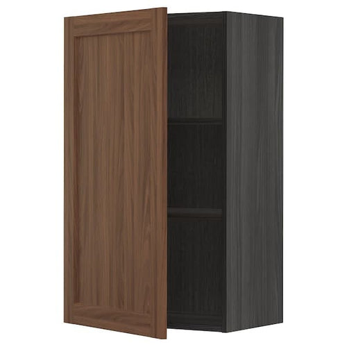 METOD - Wall cabinet with shelves, black Enköping/brown walnut effect, 60x100 cm