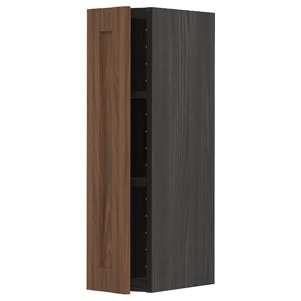 Ikea METOD - Wall cabinet with shelves, black Enköping/brown walnut effect, 20x80 cm