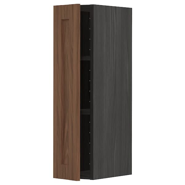 METOD - Wall cabinet with shelves, black Enköping/brown walnut effect, 20x80 cm - best price from Maltashopper.com 69476514