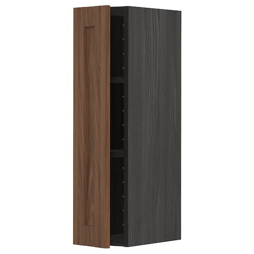 METOD - Wall cabinet with shelves, black Enköping/brown walnut effect, 20x80 cm