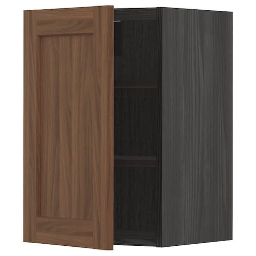 METOD - Wall cabinet with shelves, black Enköping/brown walnut effect, 40x60 cm