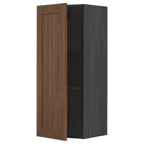 METOD - Wall cabinet with shelves, black Enköping/brown walnut effect, 40x100 cm