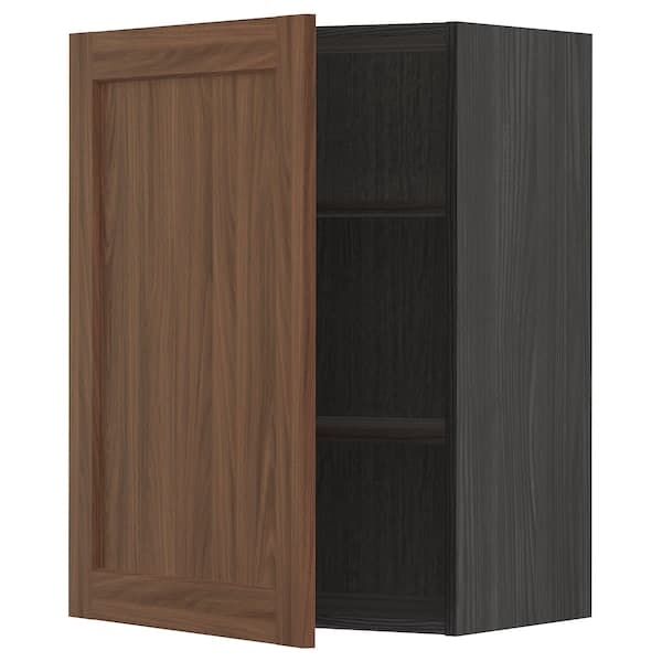METOD - Wall cabinet with shelves, black Enköping/brown walnut effect, 60x80 cm - best price from Maltashopper.com 09476475