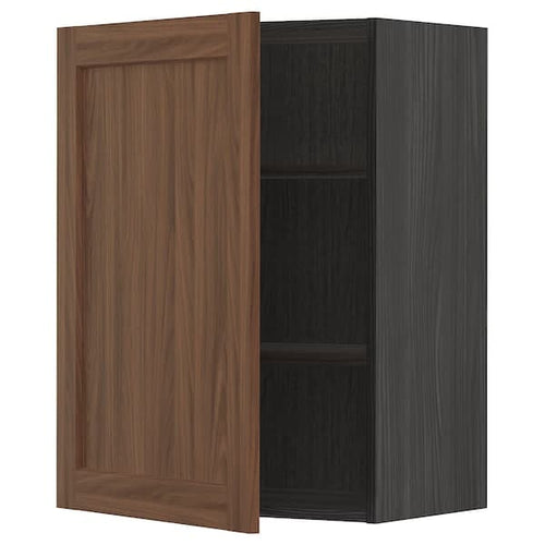 METOD - Wall cabinet with shelves, black Enköping/brown walnut effect, 60x80 cm