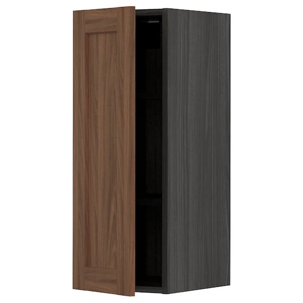 Ikea METOD - Wall cabinet with shelves, black Enköping/brown walnut effect, 30x80 cm