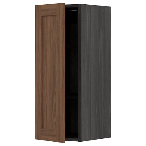 METOD - Wall cabinet with shelves, black Enköping/brown walnut effect, 30x80 cm