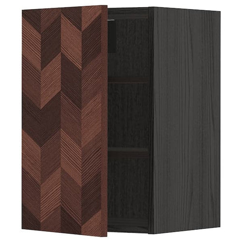 METOD - Wall cabinet with shelves, black Hasslarp/brown patterned, 40x60 cm